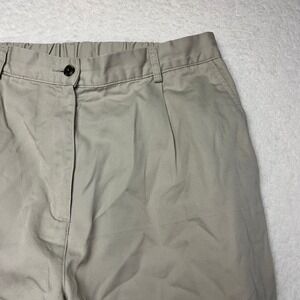 LL Bean Womens 12 M/T Khaki Pleated Chino Pants Elastic Waist Cotton Blend 0KP36